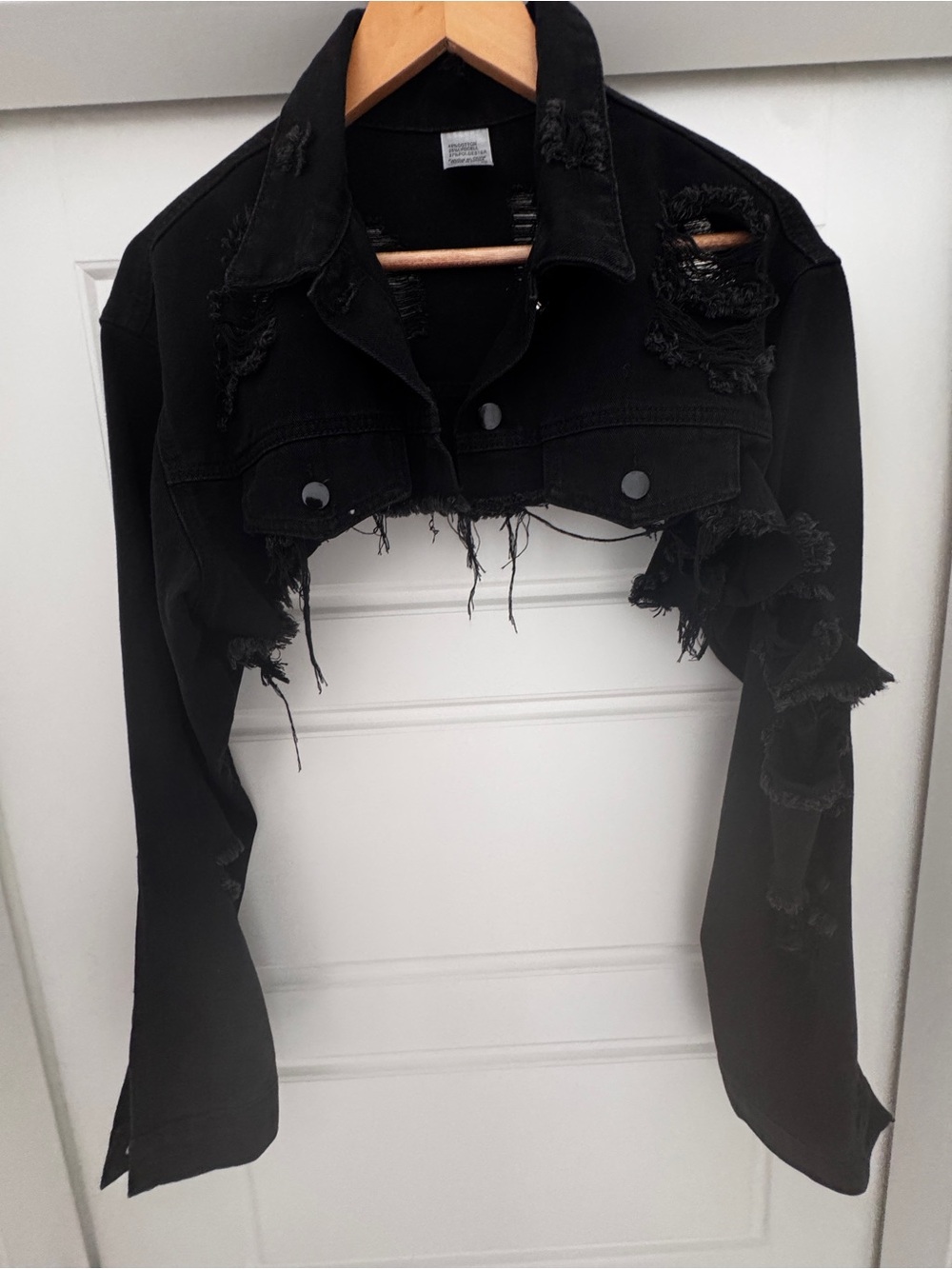 Distressed Black Cropped Denim Jacket